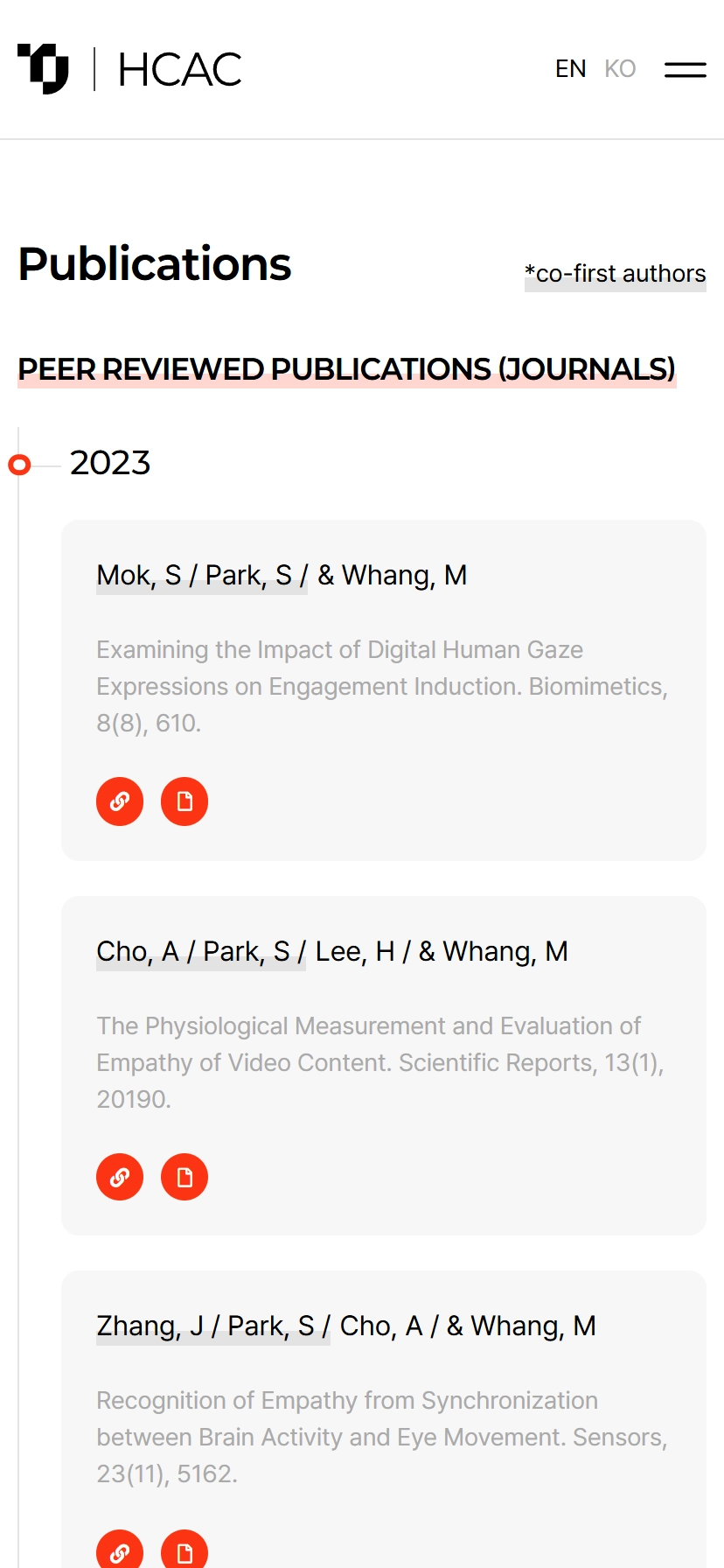 태재대학교 인간중심AI센터 Publications 모바일 화면